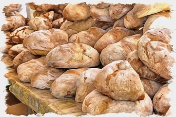 Fresh bread. Imitation of oil painting. Illustration