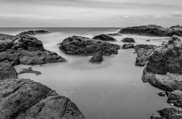 Binh Thuan, Vietnam 2016 beautiful seascape view of  Phan Thiet beach during sunshine morning with foreground rock