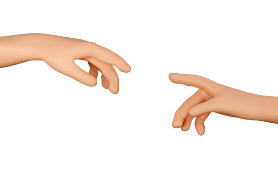 Two hands as Michelangelo's Creation of Adam. 3d render