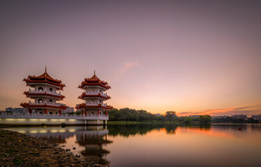 Singapore  2016 Sunset Chinese Garden Twin Pagoda of Singapore
