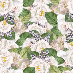 seamless pattern with vintage cream roses