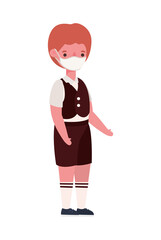 Boy kid with uniform medical mask design, Back to school and social distancing theme Vector illustration