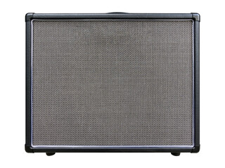 isolated boutique black leather modern electric guitar amplifier with a black knob on white...