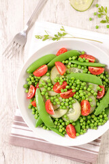 green pea and green bean with cucumber and tomato salad