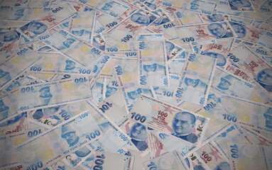 Turkish Money Background, 100 Turkish Money, Central Bank of the Republic of Turkey, Turkish Currency, 3D Render