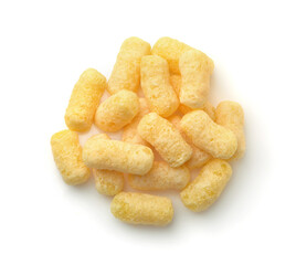 Top view of puffed corn snack