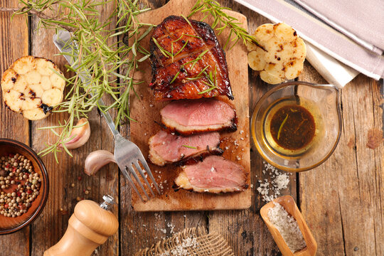 roasted duck breast with herb and sauce