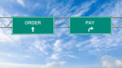 Road sign to order and pay