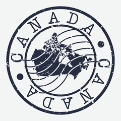 Canada Stamp Postal. Map Silhouette Seal. Passport Round Design. Vector Icon. Design Retro Travel.