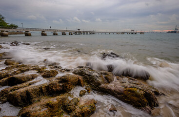 Singapore, Labrador park July 2017 later afternoon at Labrador Jetty with long exposure seascape photo