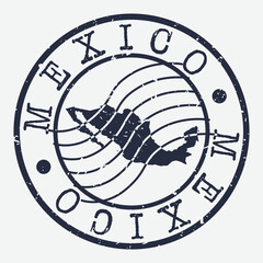 Naklejka na ściany i meble Mexico Stamp Postal. Map Silhouette Seal. Passport Round Design. Vector Icon. Design Retro Travel.