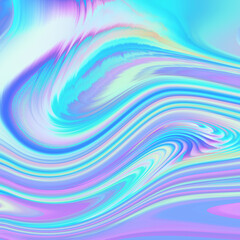 Holographic Abstract Unicorn Background with fluid iridescent waves in vibrant and eyecatching pastel colors.  Modern futuristic wallpaper design, fairy ombre shades of blue, pink, purple.