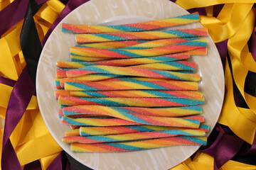 Different types of candy that give a beautiful color to the image.