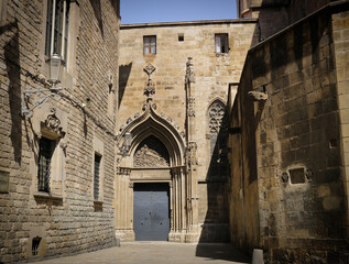 the typical medieval streets of the gothic quarter of Barcelona