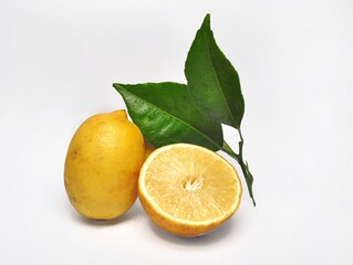 Yellow lemon fruit isolated on white background