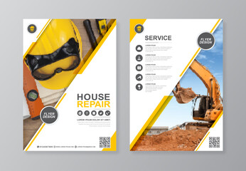 Construction tools cover and back page a4 flyer design template for print