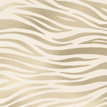 Metallic Champagne Gold Animal Print Pattern on Ivory Background, Tiger