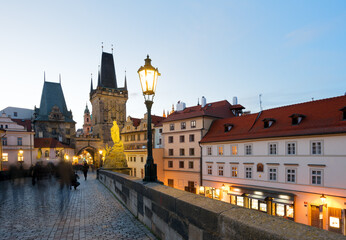 Fototapeta na wymiar Charles bridge in Prague, blurred people