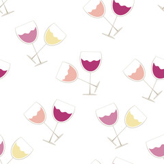 Vector seamless pattern of wine glasses on a white background.