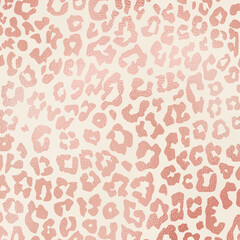 Metallic Rose Gold Animal Print Pattern on Ivory Background, Leopard