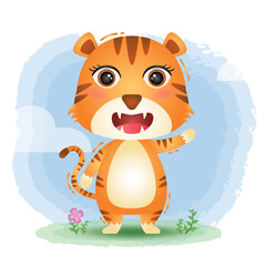 cute little tiger in the children's style. cute cartoon tiger vector illustration