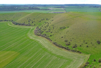 Fototapeta na wymiar Aerial view of the hills at Mere in Wiltshire