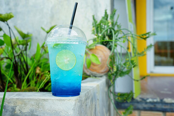  Italian soda with lemon and cold ice. 