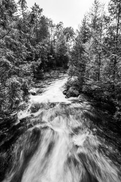 Veterans Falls, Memorial Park, Crivitz, Wisconsin June of 2020, B&W
