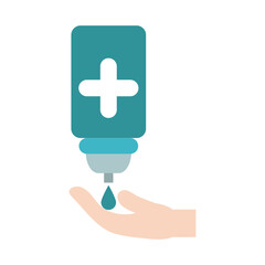 Obraz premium covid 19 coronavirus, apply antibacterial product in hands, prevention outbreak disease pandemic flat design icon