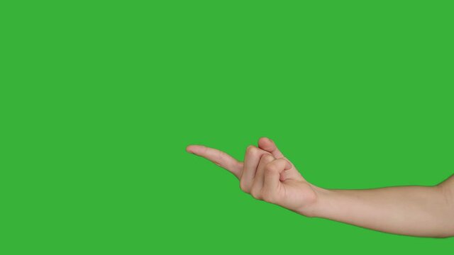 4K footage footage real time hand of asian female teenager waving inviting to join isolated on chroma key green screen background. Welcome concept.
