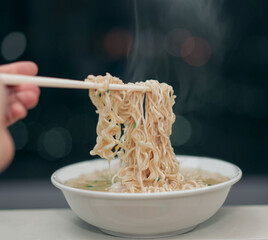 bowl of instant noodles at night