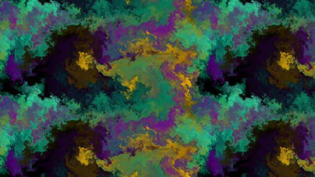 Beautiful animation of multicolored oil paint, cloud abstract moving towards left on black background. Computerized motion graphics.