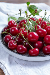 New harvest of red ripe juicy sour cherry or kriek berry