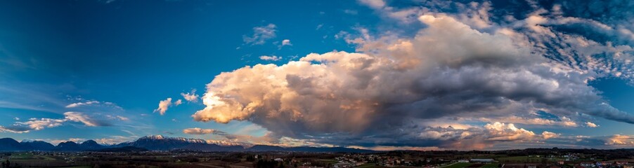 Winter colorful sunset in the countryside of Friuli-Venezia Giulia, Italy