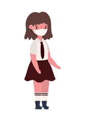 Girl kid with uniform medical mask design, Back to school and social distancing theme Vector illustration