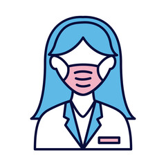 female wearing medical mask line and fill style icon