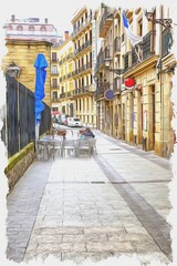 Obraz premium San Sebastian. Cityscape. European Capital of Culture. Imitation of oil painting. Illustration