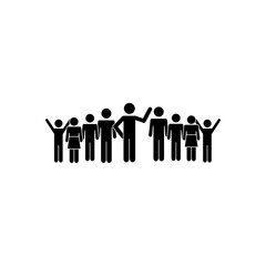 pictogram people standing waving, silhouette style