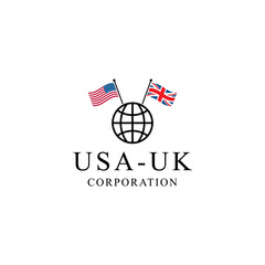 Illustration of signs of cooperation between the USA and the UK is marked by the flying of the flags of the two countries.