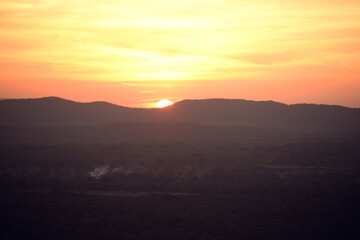 red sunset over the mountains