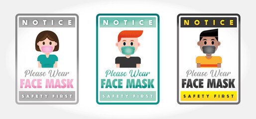 WEAR FACE MASK PLEASE - SET of 3 SIGN A4 - VECTOR - JPEG - PNG - NO BACKGROUND