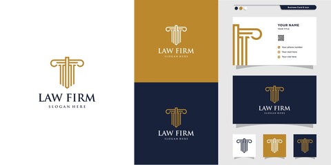 Justice law firm logo and business card design. gold, firm, law, icon justice, business card, Premium Vector