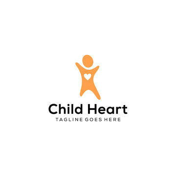 Illustration little child silhouette with heart logo design template icon