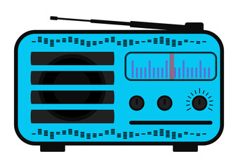 Color radio station. Radio in purple color with antenna, scale. Receiver station. Vector illustration