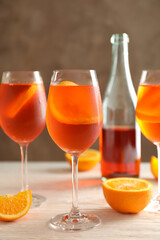 Composition with aperol spritz cocktail. Summer cocktail