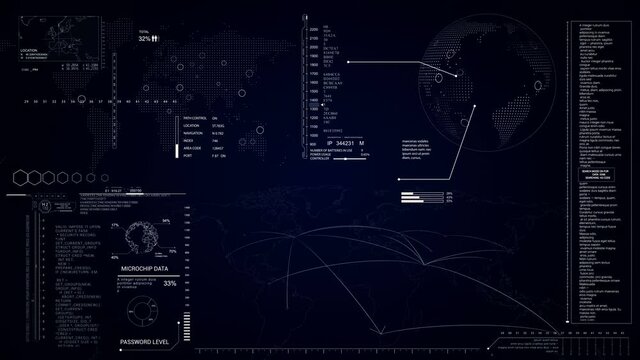 HUD world map globe.Technological futuristic animation.Globac connection.User interface.Data display.Blue.