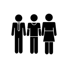 pictogram businessman standing with man and woman beside, silhouette style