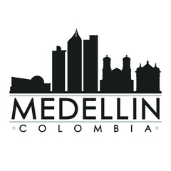 Fototapeta premium Medellin Colombia America Skyline Silhouette Design City Vector Art Famous Buildings.