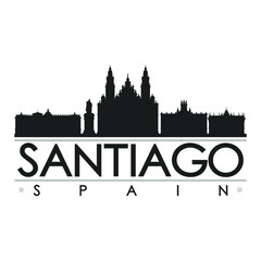 Santiago de Compostela Spain Skyline Silhouette Design City Vector Art Famous Buildings - obrazy, fototapety, plakaty