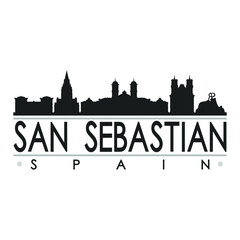 Naklejka premium San Sebastian Spain Europe Skyline Silhouette Design City Vector Art Famous Buildings 